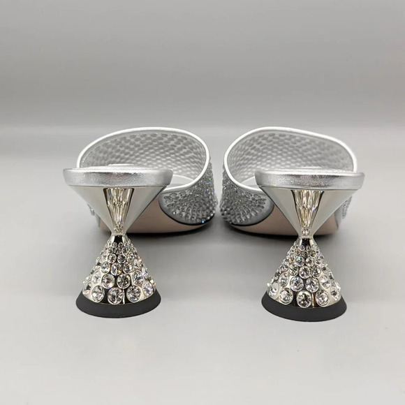 Miu Miu Women's Embellished Slide Heel Sandals Argento Size 38 (MSRP $1,200) - Picture 7 of 11